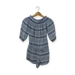 Young Fabulous & Broke Blue Stripe Linen Blend Off The Shoulder Romper